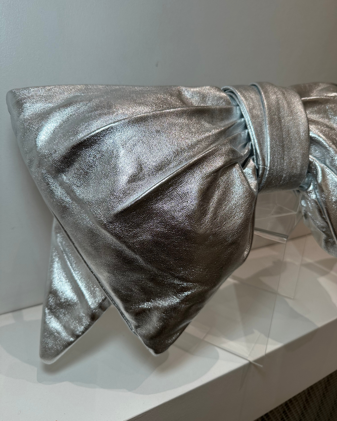 Silver Oversized Bow Clutch