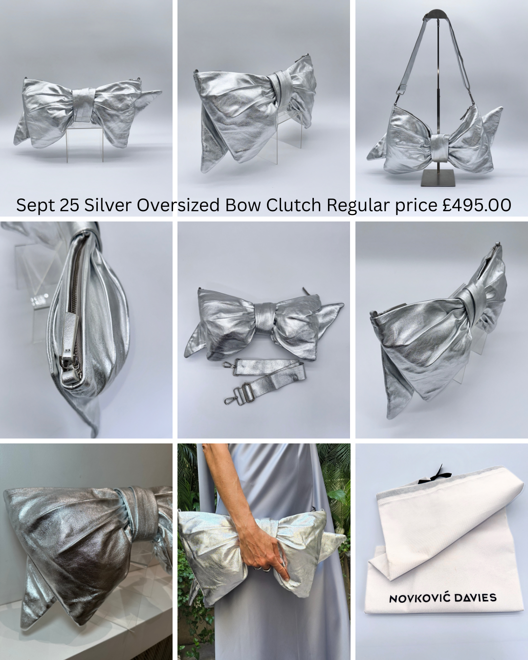 Silver Oversized Bow Clutch