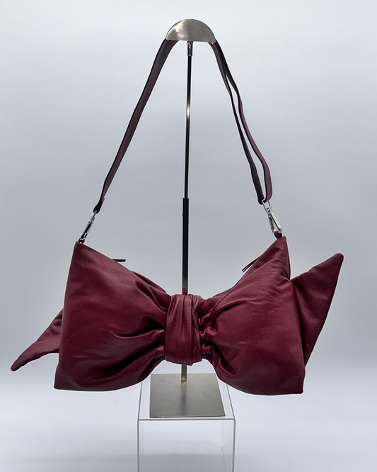 Burgundy Oversized Bow Clutch