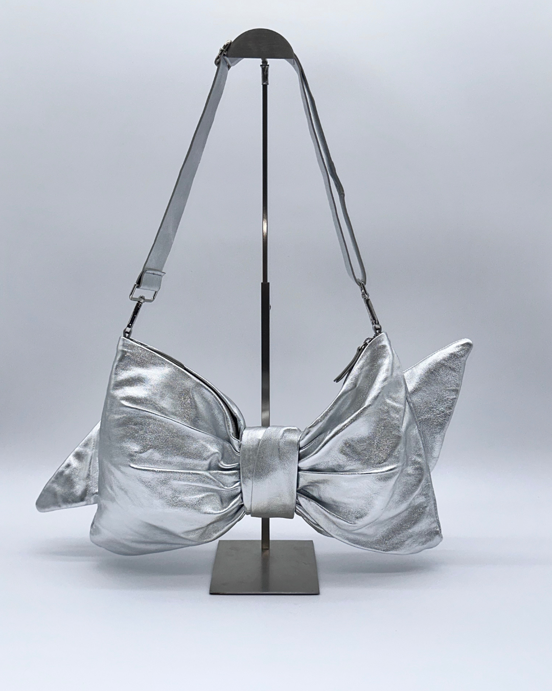 Silver Oversized Bow Clutch