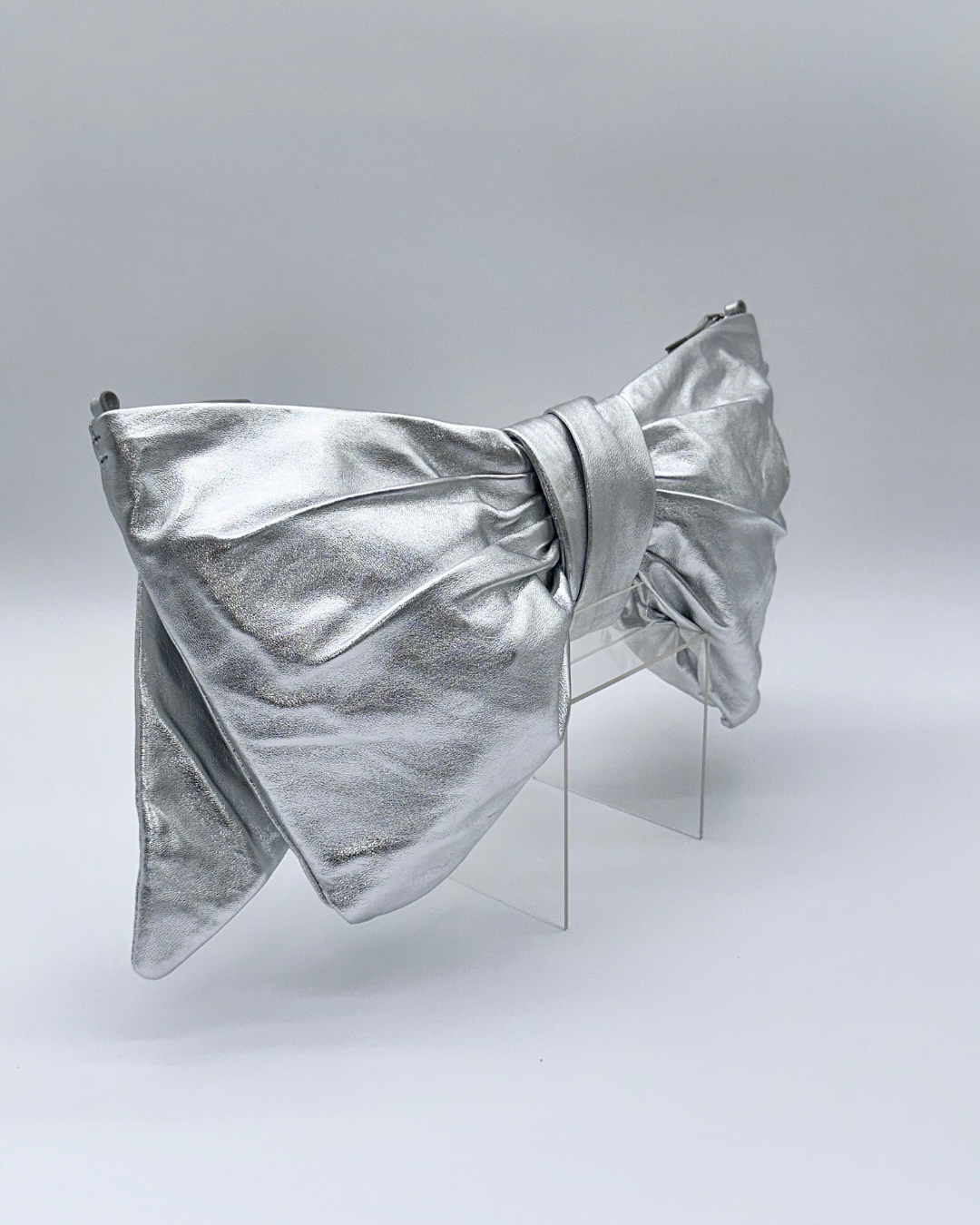 Silver Oversized Bow Clutch