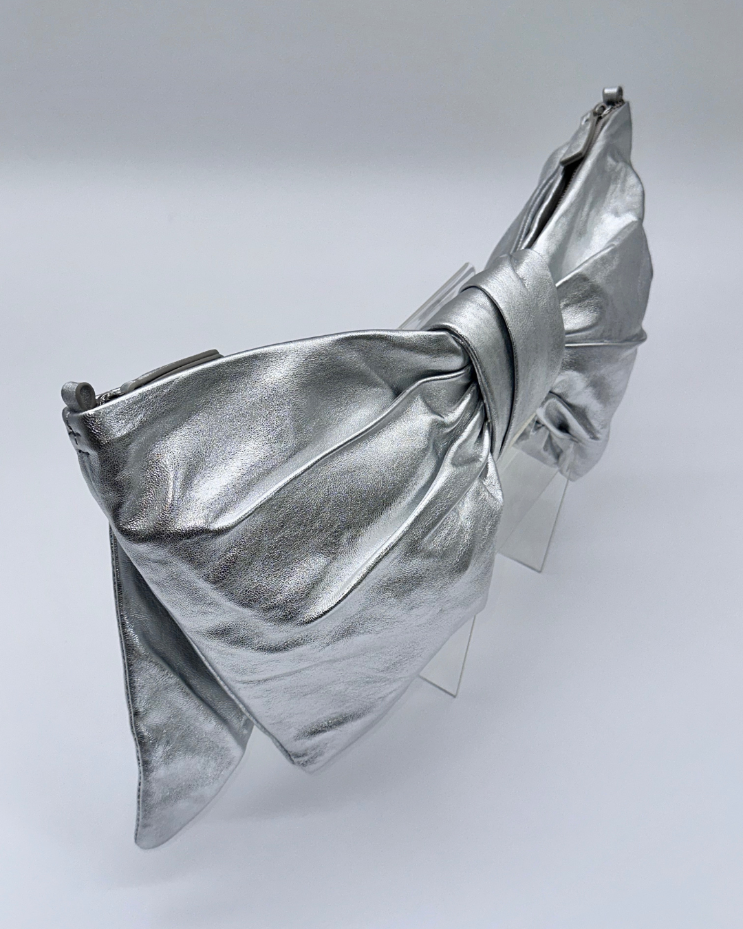 Silver Oversized Bow Clutch