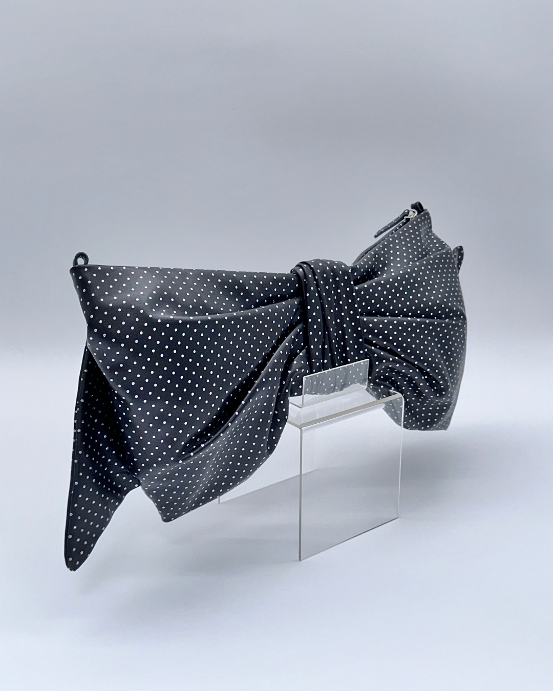 Silver Dot Oversized Bow Clutch