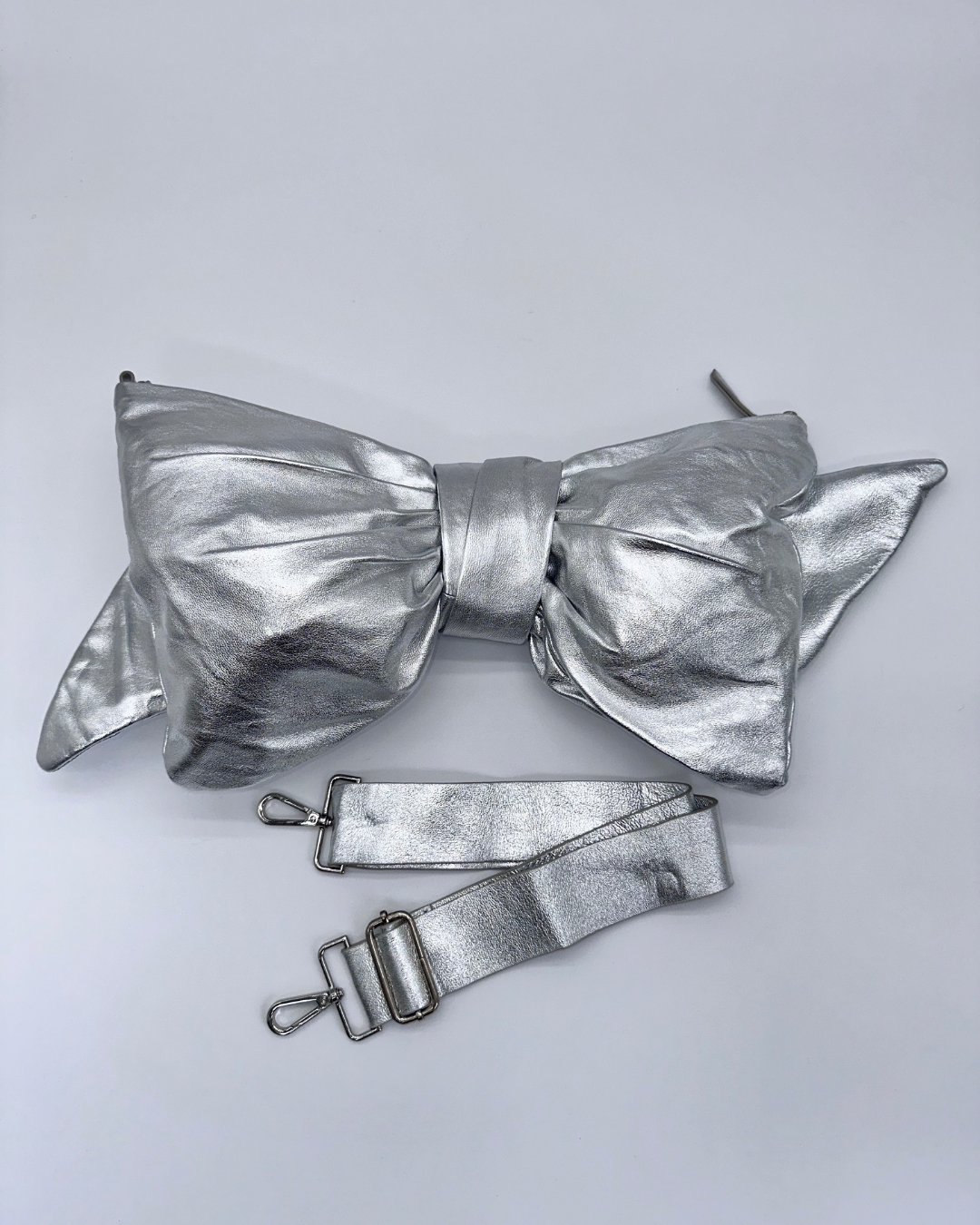 Silver Oversized Bow Clutch