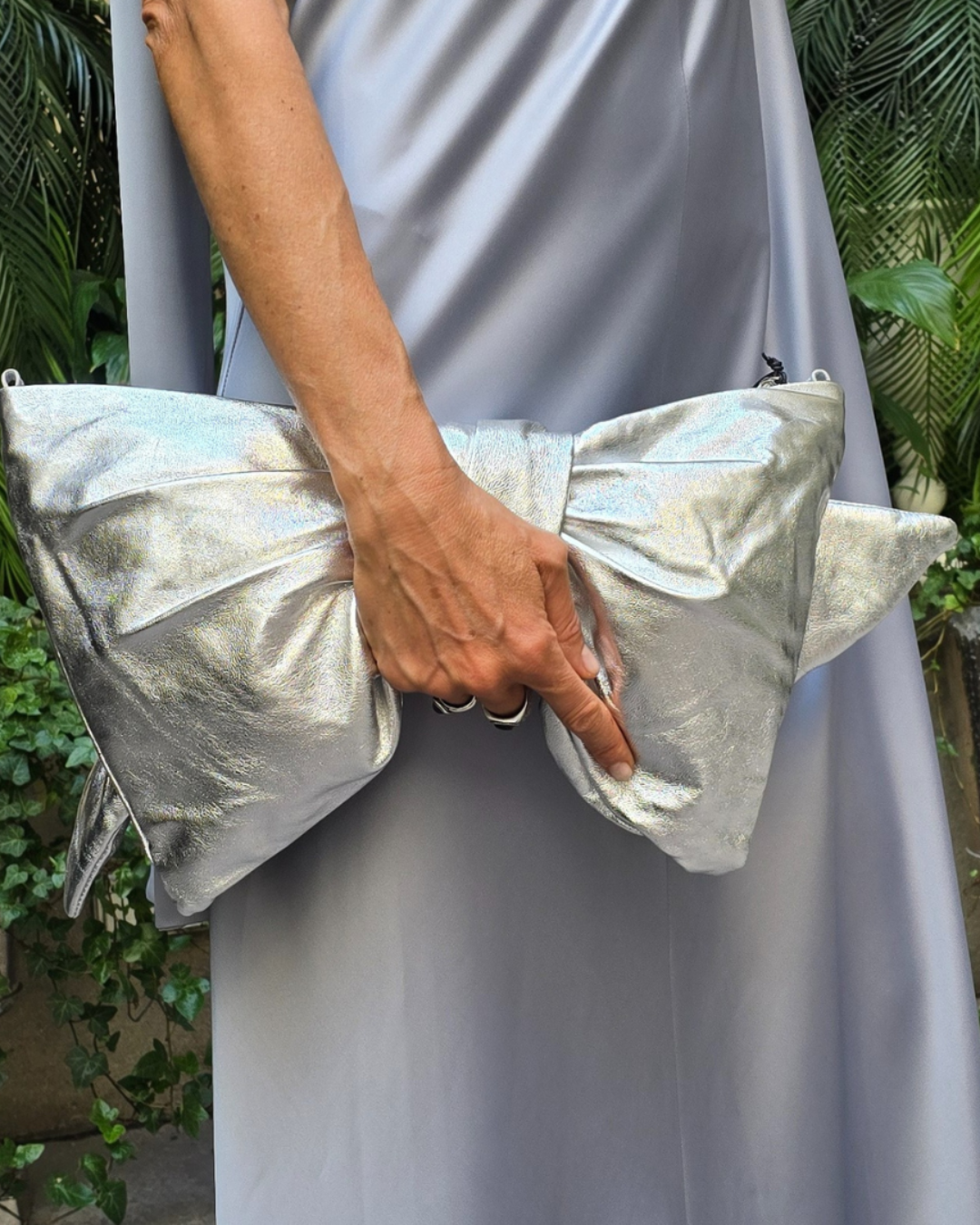 Silver Oversized Bow Clutch