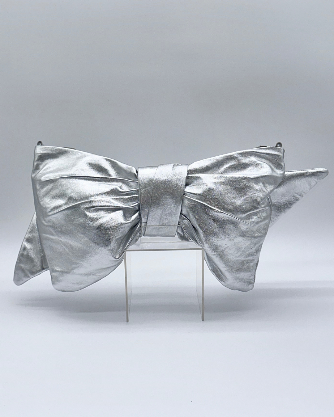 Silver Oversized Bow Clutch