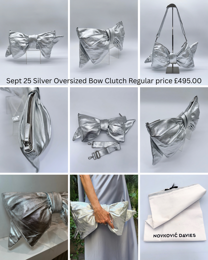 Silver Oversized Bow Clutch