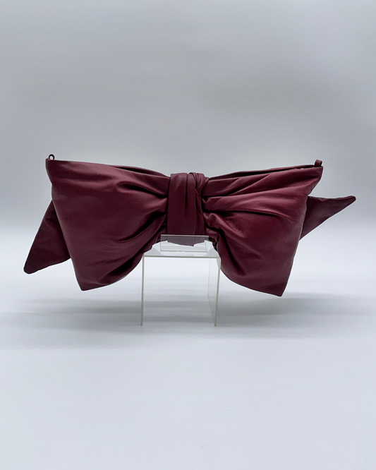 Burgundy Oversized Bow Clutch