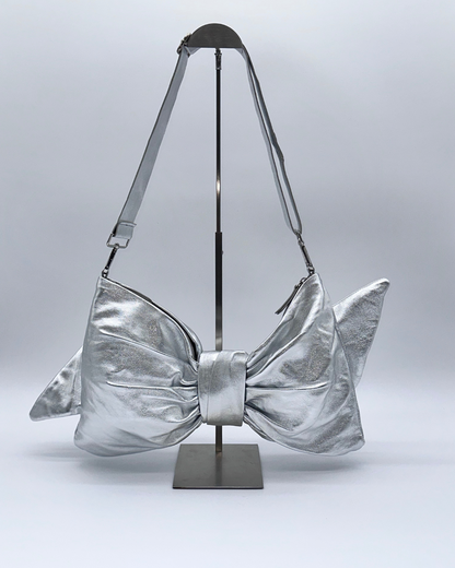 Silver Oversized Bow Clutch