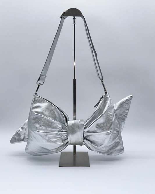 Silver Oversized Bow Clutch
