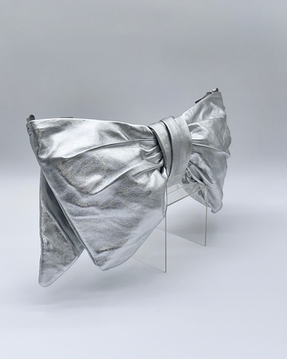 Silver Oversized Bow Clutch