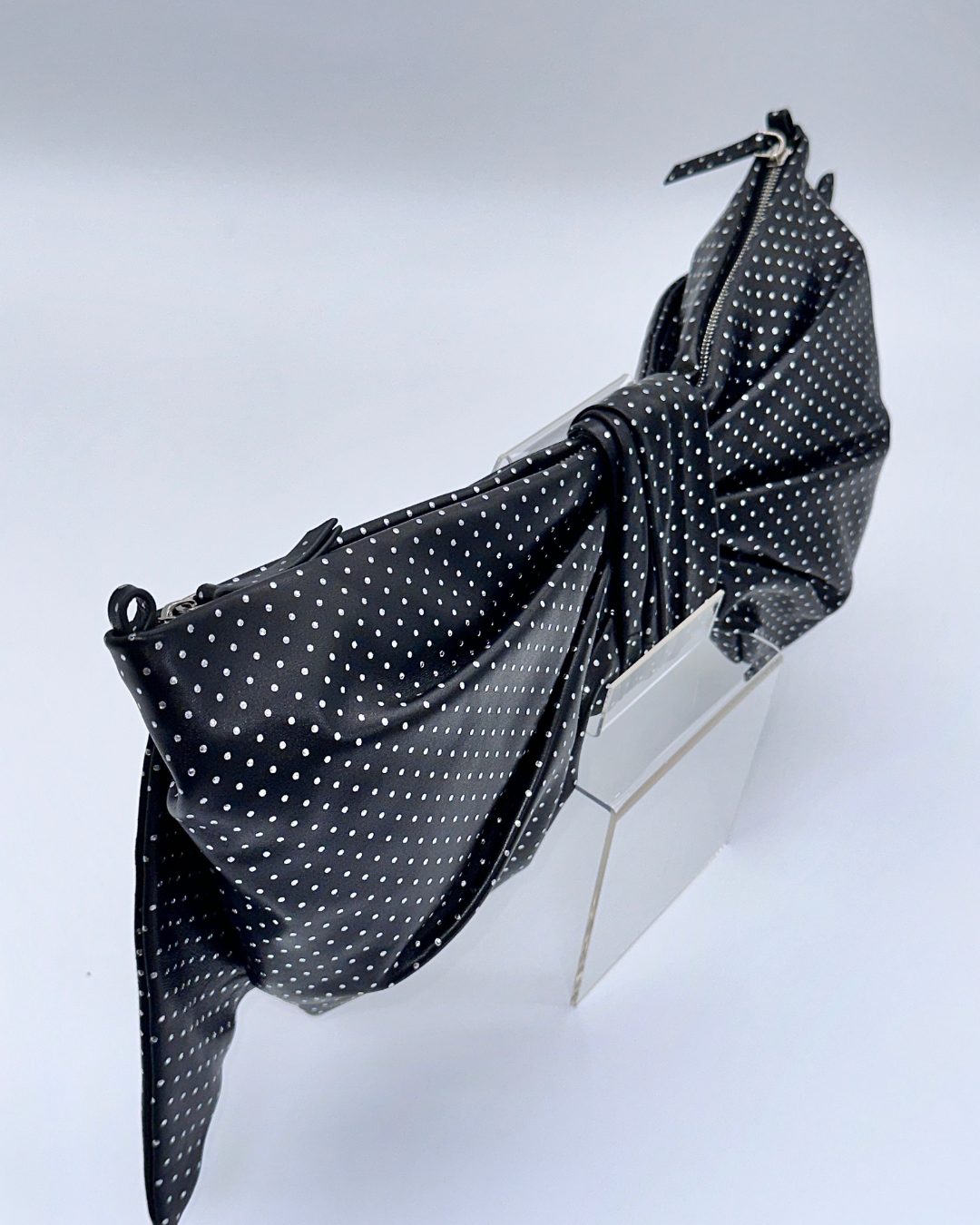 Silver Dot Oversized Bow Clutch