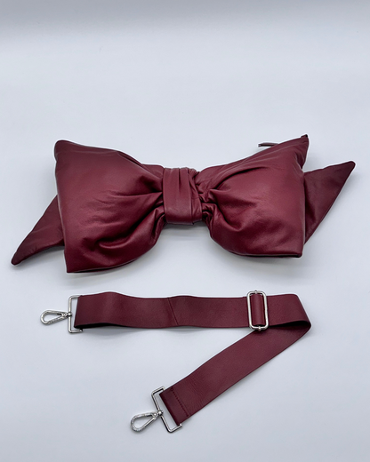 Burgundy Oversized Bow Clutch