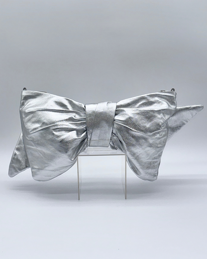 Silver Oversized Bow Clutch
