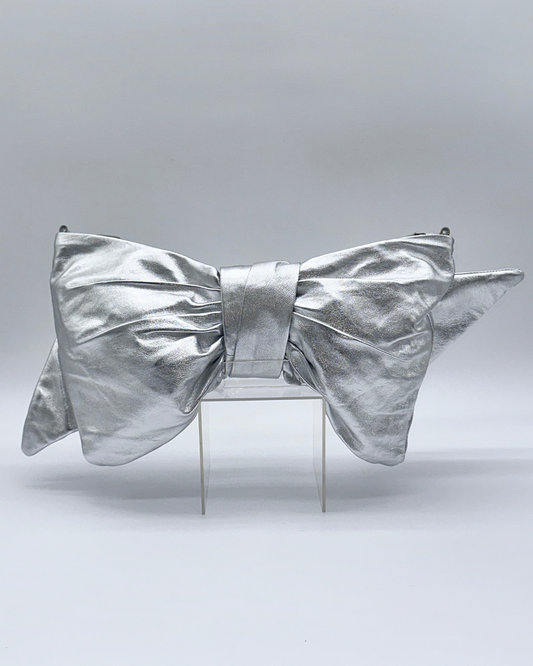 Silver Oversized Bow Clutch